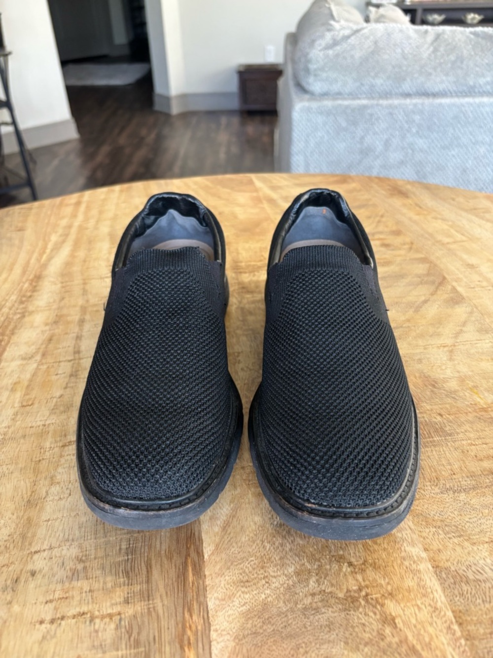 Mark Nason Los Angeles Men’s 6.5 Black Knit Slip-On Shoes Brown Heel